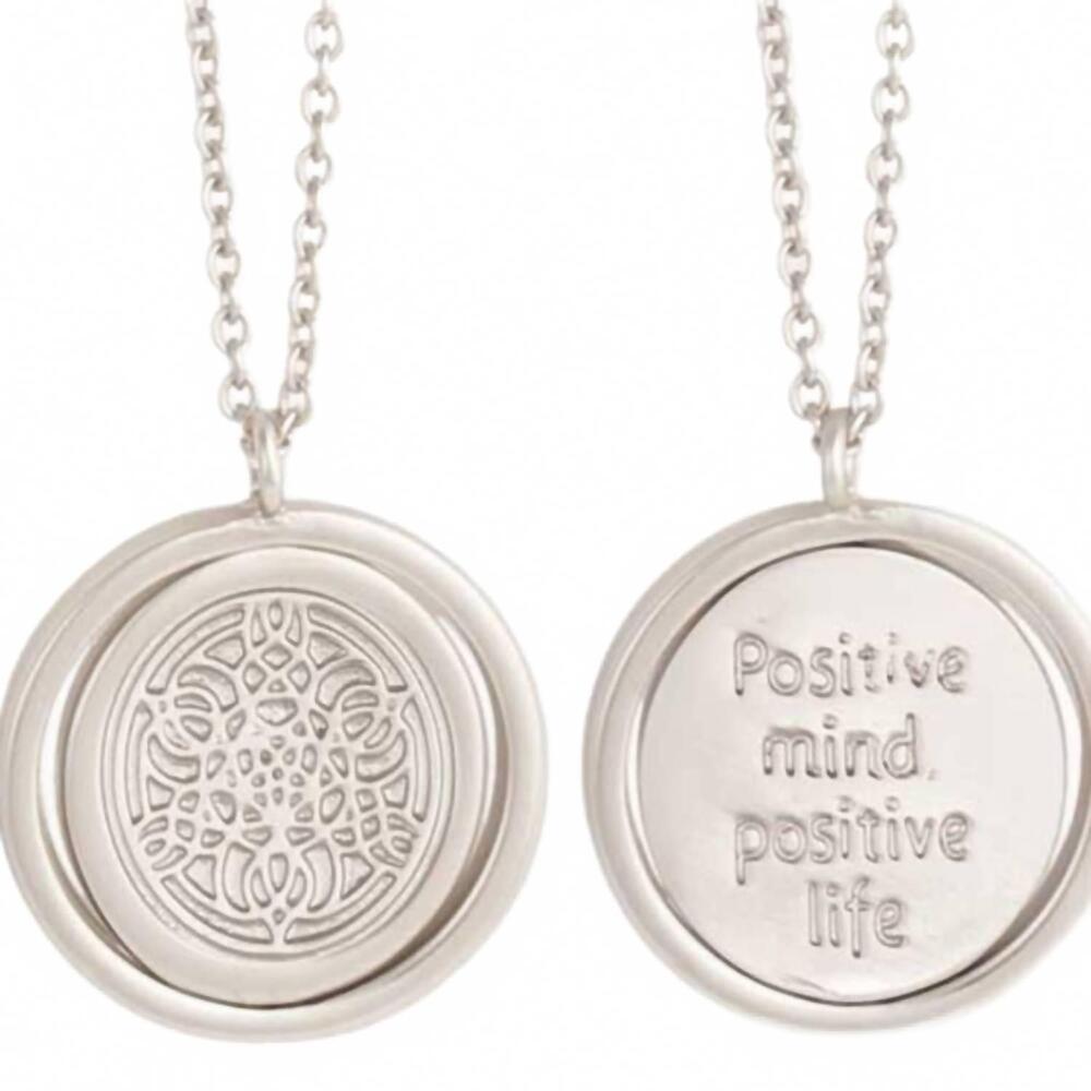 NEW ZAD unisex - positive mind positive life spinning mantra necklace in silver